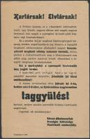 cca 1920-1925 A városi Alkalmazottak Országos Szövetsége Tisztviselői Szakosztályának taggyűlését népszerűsítő szórólap