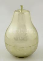 Retró kupicás készlet fém körte alakú tartóban, hibátlan poharak, m:4 cm (6×), m:16 cm