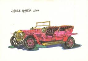 8 db MODERN használatlan oldtimer autós grafikai motívumlap, Törkey Ferenc rajzaival / 8 modern unus...