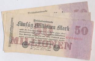 Németország / Weimari Köztársaság 1923. 50.000.000M (3x) 7 jegyű sorszámmal T:III Germany / Weimar Republic 1923. 50.000.000 Mark (3x) 7 digit serial C:F