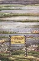 Hindenburgs Kaltwasserheilanstalt / 'Hindenburg hidegvízgyógyintézete', első világháborús humoros lap, hátoldalon Kreutzer Lipót közgazdasági író levelével / 'Hindenburg's spa', WWI humorous postcard, with Kreutzer Lipót's letter on the backside s: Wilhelm Wachtel (kopott sarkak / worn corners)