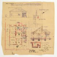 cca 1937 Bánfai Fülöpné építkezésének(rákospalotai kúria) terve, szakadásokkal, 41x41 cm