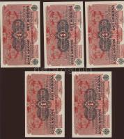 1916. 1K (5x) zöld, vízszintes "Deutschösterreich" fny-sal, benne sorszámkövető pár T:I