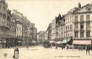 Lille, Rue Esquermoise / street view with shops, tram