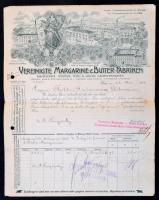 1905 Vereinigte Margarine & Butter-Fabrik bécsi székhelyű társaság díszes számlája, debreceni képviselet által kiállítva. / 1905 Decorative invoice of the Wien-based company, the Vereinigte Margarine & Butter-Fabrik, it filled up from the agency of Debrecen.