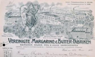 1905 Vereinigte Margarine & Butter-Fabrik bécsi székhelyű társaság díszes számlája, debreceni ké...