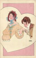 Gentleman kissing hand, Art Deco postcard P. G. W. I. 522-3, litho s: Finis (EK)
