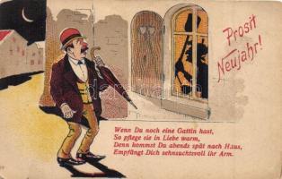 'Wenn Du noch eine Gattin hast...' humoros újévi képeslap / humorous New Year's greeting card (fa)