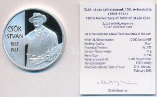 2015. 10.000Ft Ag (24g/0.925/37mm) tanúsítvány T:PP