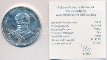 1990. 500Ft Ag "Kölcsey Ferenc" tanúsítvány T:BU 
Adamo EM116