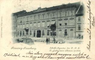 Pozsony, Pressburg, Bratislava; Duna Gőzhajózási állomás épülete, Debreceni István Gőzmalom Társulat Főügynöksége / steam navigation office