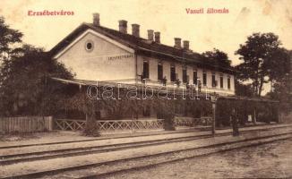 Erzsébetváros, Dumbraveni; vasútállomás, kiadja Scholtes A. / railway station (EK)