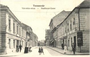 Temesvár, Timisoara; Városház utca, Sörcsarnok a Zenélő Órához és Dreher féle Kőbányai Sörcsarnok / street view, beer halls