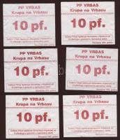 Bosznia és Hercegovina 6db 10Pf névértékű kupon színvariánsokkal T:3