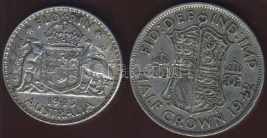 Ausztrália 1943. 1Fl Ag + Nagy-Britannia 1942. 1/2Cr Ag T:2/3+