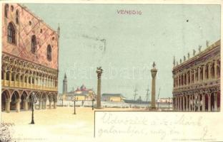 4 db városokat ábrázoló Geiger R. litho művészlap jó állapotban, 1899-ből; Monaco, Koppenhága, Velence, Brüsszel / 4 Geiger R. litho art postcards from 1899; Monaco, Copenhagen, Venice, Brussels