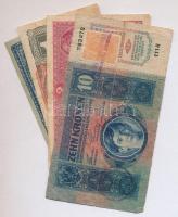 1915. 10K + 1916. 1K + 1917. 2K + 1920. 1K 3db hamis felülbélyegzésekkel T:III-IV ly., szakadás