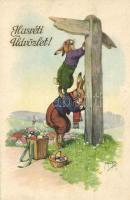 Húsvéti Üdvözlet / Easter greeting card, rabbits, L&P 1569/II. s: Arthur Thiele