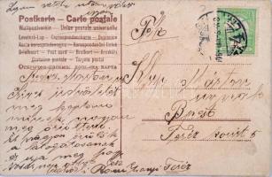 Bakelit virágos üdvözlőlap festett papírvirágos rátéttel / Vinyl floral greeing card with painted pa...