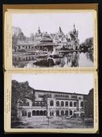 1896 Ezredéves kiállítási Emlék Budapest fotó album 12 képpel; díszes kiadói egészvászon kötésben, borítónál és ragasztásnál elvált leporelló 17x11cm