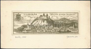 Vertel József (1922-1993): Visegrád. Rézkarc, papír, jelzett, 5x15 cm.