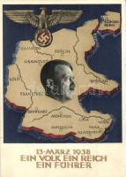 1938 Ein Volk, ein Reich, ein Führer / Adolf Hitler, NS propaganda, map of Germany one day after the annexation of Austria, So. Stpl.