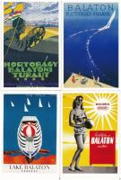 7 db MODERN használatlan Balaton plakát reprint képeslap, reklám és művészi lapok / 7 MODERN unused Lake Balaton reprint poster cards, advertisement and art postcards