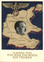 1938 Ein Volk, ein Reich, ein Führer / Adolf Hitler, NS propaganda, map of Germany one day after the annexation of Austria, So. Stpl. (EK)