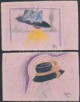 cca 1911 Gubi jelzéssel: Kalapos hölgyek, ceruza, papír, levelezőlapok hátára rajzolva, 9x13 cm.