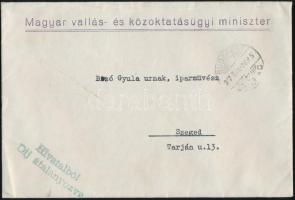 1947 Ortutay Gyula (1910-1978) vallás- és közoktatásügyi miniszter aláírása Bozó Gyula grafikusnak s...