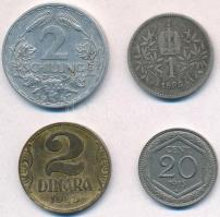 Vegyes: Ausztria 1895. 1K Ag "Ferenc József" + 1947. 2Sch Al + Jugoszlávia 1938. 2D Al-Br ...