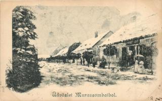 Muraszombat, Muravska Sobota; Utcarészlet, télen, Schönheit Lipót üzlete / street, in winter, shop (EK)