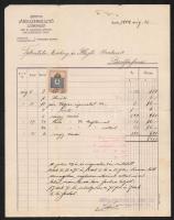 1909 a Bártfai Játékszerkészítő Szövetkezet fejléces számlája, okmánybélyeggel