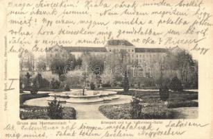 Nagyszeben, Hermannstadt, Sibiu; Erlenpark, K. u. K. Garnisonspital / park, katonai kórház, kiadja Karl Graef / park, military hospital (EK)