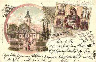 1898 Fiume, Trsat, Tersatto; Kegytemplom / church, floral, litho (EK)