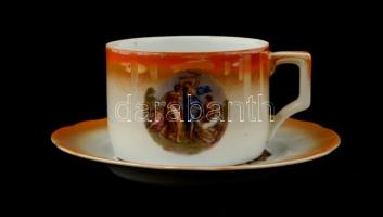 Zsolnay mitológiai jelenetes teás készlet, matricás, jelzett (Angelica Kauffman), kopott, plusz egy ...