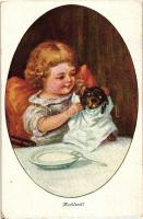Mahlzeit! / Dinnertime!, Child with Dachshund dog (EK)