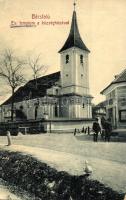 Bácsfalu, Négyfalu, Sacele; Evangélikus templom, községháza, W. L. Bp. 6101. / church, town hall (fa)