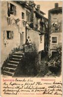 1899 Lovran, Lovrana; Strassenscene / street view, houses (wet corner)