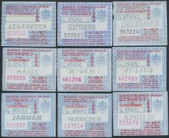 1994 Budapesti Közlekedési Vállalat által kiadott bérletek, 9 db