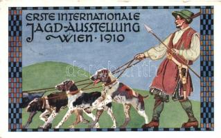 Erste Internationale Jagd-Ausstellung Wien 1910 / advertisment postcard of the First International Hunter Expo in Vienna 1910 (small tear)