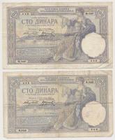 Jugoszlávia 1929. 100D (6x) közte 2db sorszámkövető + Szerbia / Német megszállás 1941. 1000D (500D-o...