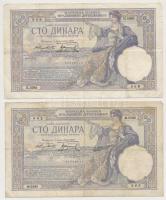 Jugoszlávia 1929. 100D (6x) közte 2db sorszámkövető + Szerbia / Német megszállás 1941. 1000D (500D-o...