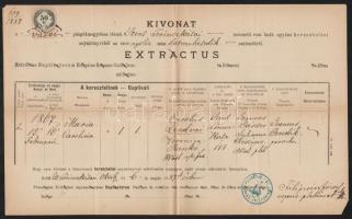 1887 Szentlőrinckáta, születési anyakönyvi kivonat, okmánybélyeggel