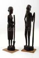 Afrikai faragott férfi és női figura (2 db), fa, jelzés nélkül, apró hibával, m:34 és 25 cm