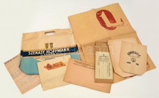 9 db háború előtti reklámos papírzacskó, papírtáska, csomagolópapír