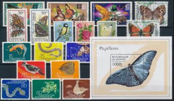 Lepke, természet motívum 30 klf bélyeg, 1 kisív és 1 blokk 2 stecklapon Butterfly, nature 30 stamps,...