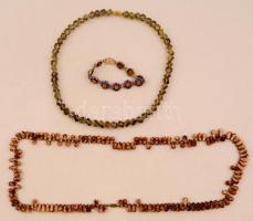 Vegyes bizsu és ezüst tétel: tekla és korall nyaklánc, aranyozott ezüst karkötő (925-ös) zománc díszítéssel (hiányos)