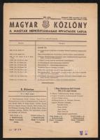 1956 A Magyar közlöny november 12. száma a forradalom utáni helyreállítás rendeleteiről, hajtásoknál szakadással.