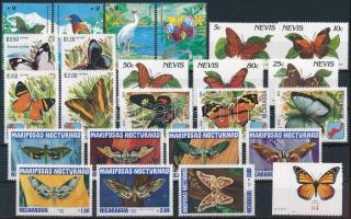 Butterfly, nature 40 stamps and 1 block, Lepke, természet motívum 40 klf bélyeg és 1 blokk 2 stecklapon